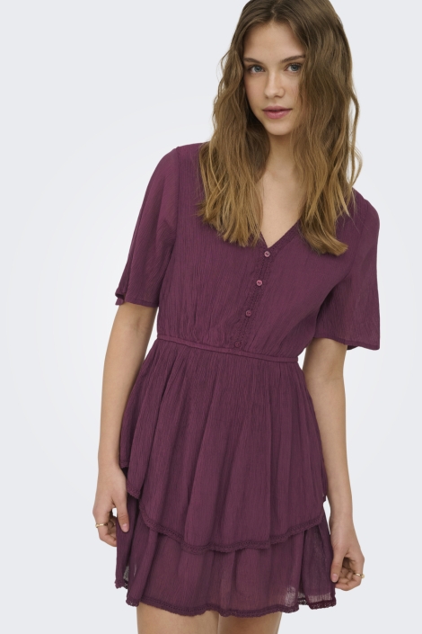 Only bordeaux dames jurk | Model vooraanzicht
