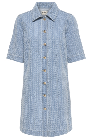 Only Jurk ONLBELLE BOUCLE S/S DNM DRESS BJ 15371185 Light Blue Denim