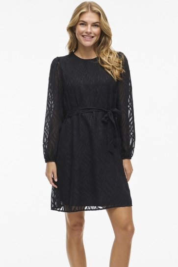 Vila Jurk VIMIKA O-NECK L/S DRESS 14112561 BLACK BEAUTY