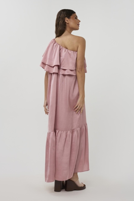 Studio Amaya roze dames jurk | Model achteraanzicht