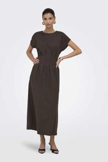 Jacqueline de Yong Jurk JDYREBEKKA LIFE S/S MIDI DRESS JRS 15378004 Chocolate Brown