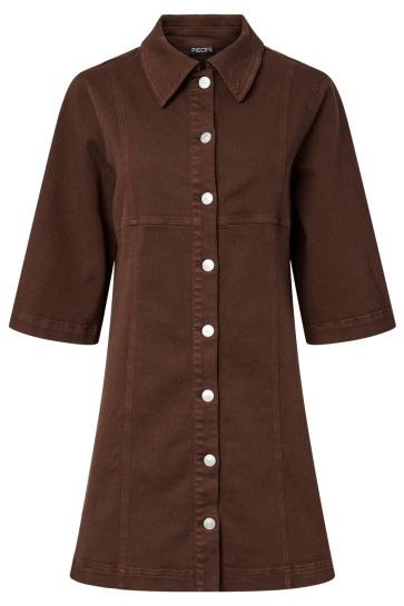 Pieces Jurk PCSALUME 3/4 DENIM DRESS 17166200 CHICORY COFFEE