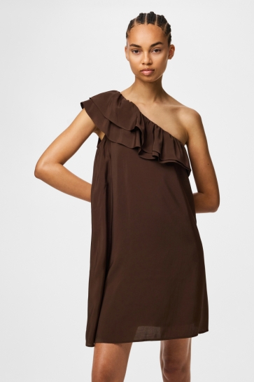 Pieces Jurk PCPENELOPE ONE-SHOULDER DRESS WVN 17165404 CHICORY COFFEE