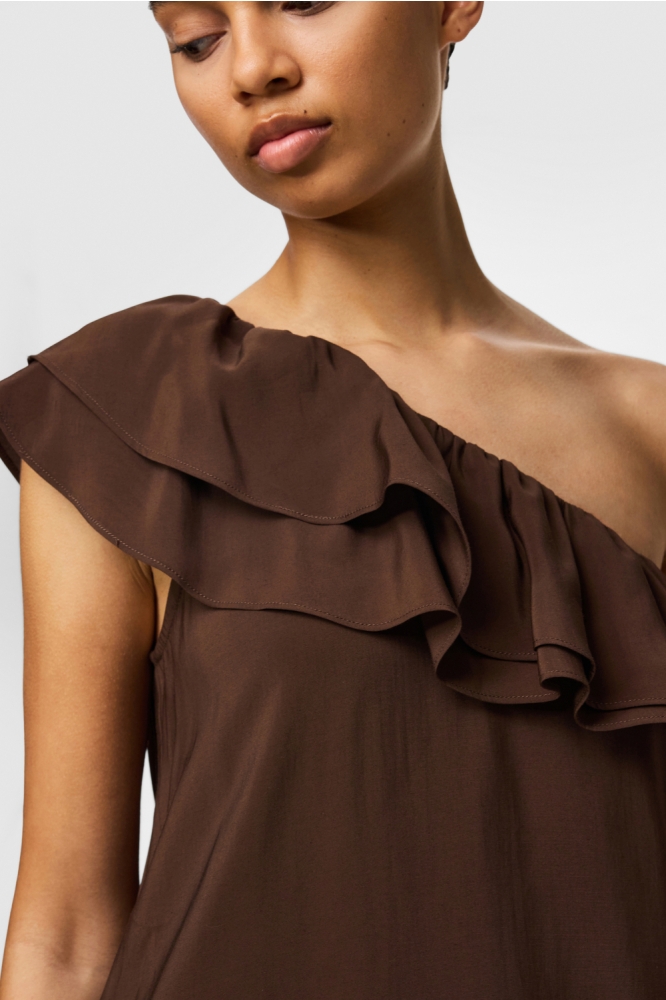 Pieces bruine dames jurk | Close up