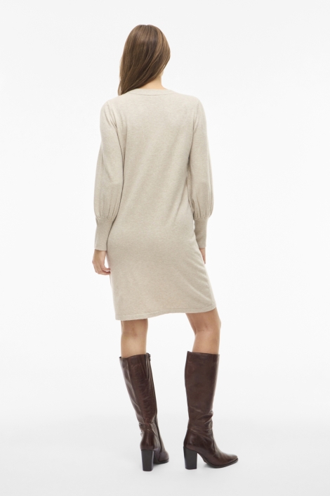 Vila beige dames jurk | Model achteraanzicht