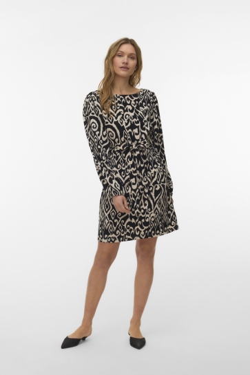 Vero Moda Jurk VMFRIGA LS SHORT DRESS JRS BOO 10338111 BIRCH/INKA-BIRCH/BLACK