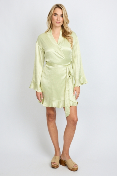 Fluresk groene dames jurk | Model vooraanzicht