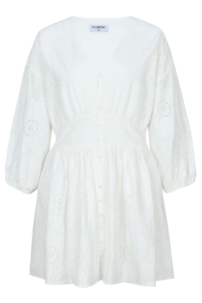 Fluresk witte dames jurk | Vooraanzicht