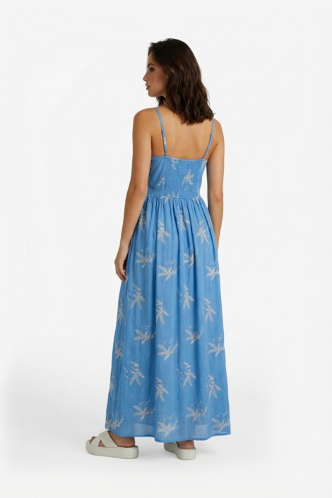 Fluresk blauwe dames jurk | Model achteraanzicht