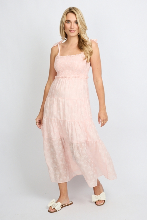 Fluresk roze dames jurk | Model vooraanzicht