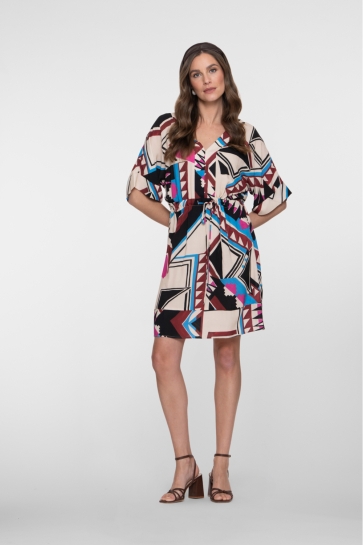 Geisha Jurk JURK MET V HALS 67110 20 000481 CHERRY RED/ECRU/PINK