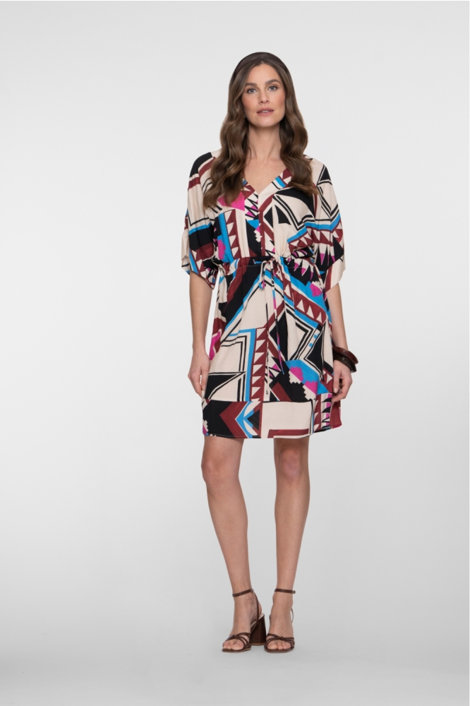 Geisha multi color dames jurk | Model vooraanzicht