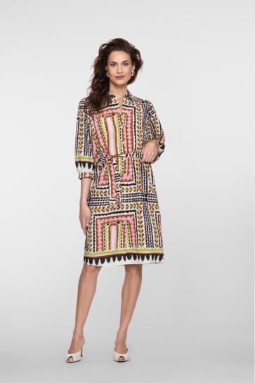 Geisha Jurk MIDI JURK MET TEGELPRINT 67105 20 Ecru/Pink/Cactus