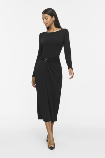 Vila Jurk VIJUSTINE BOATNECK L/S MIDI DRESS/D 14118138 BLACK BEAUTY