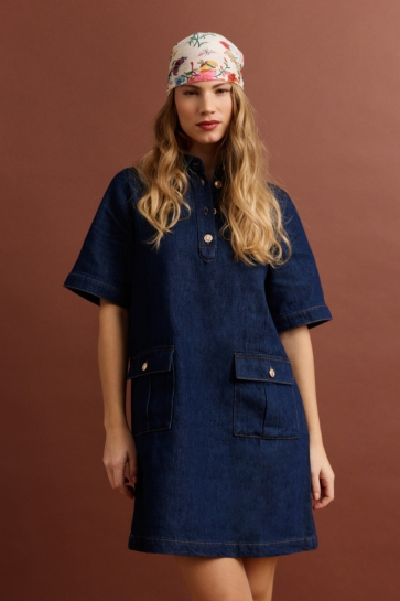 LolaLiza Jurk R DENIPOLA 08104289 0501 DARK BLUE DENIM