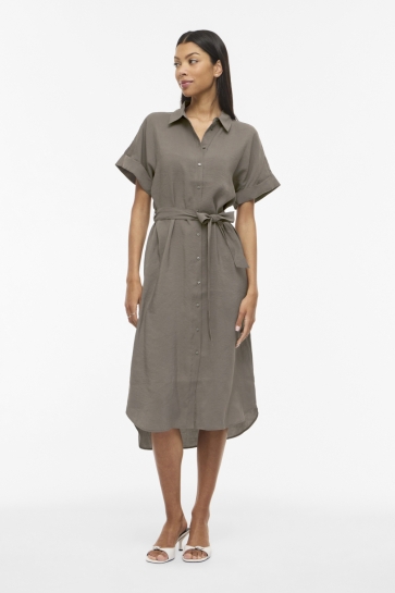 Vila Jurk VIHULA S/S MIDI SHIRT DRESS - NOOS 14111774 FALCON