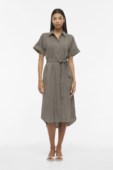 Vila camel dames jurk | Model vooraanzicht