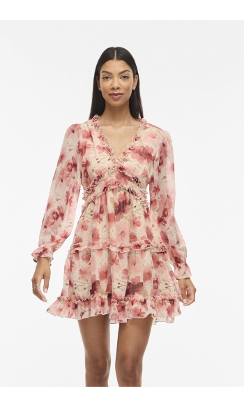 VIEMSA L/S SHORT DRESS/DC/KA 14105163 BIRCH/RED ROSE FLOWER