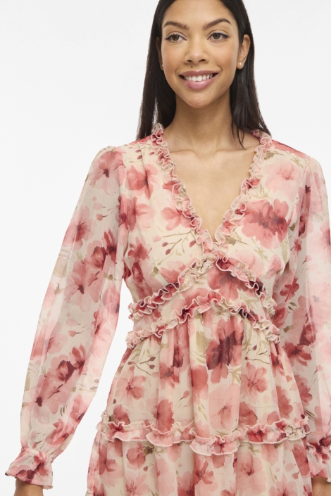 Vila beige dames jurk | Model vooraanzicht