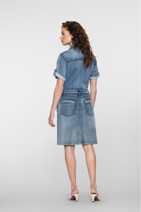 Geisha blauwe dames jurk | Model achteraanzicht