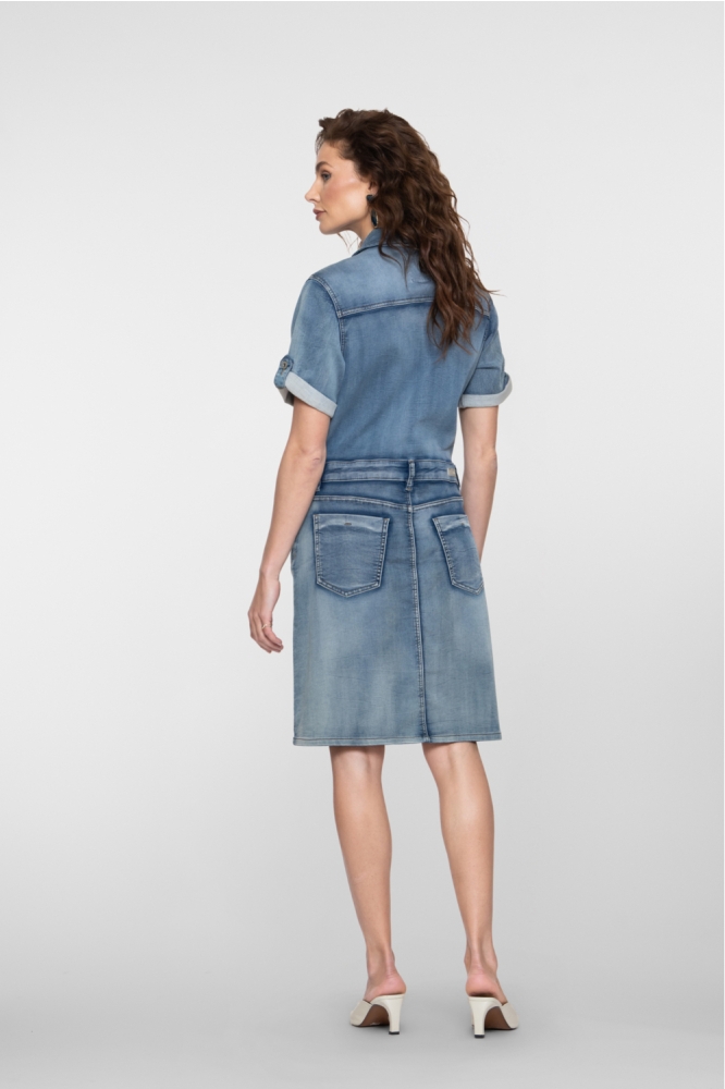 Geisha blauwe dames jurk | Model achteraanzicht