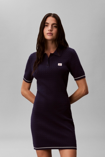 Calvin Klein Jurk MICROCABLE MINI DRESS LV047F323G 9EI EVENING BLUE