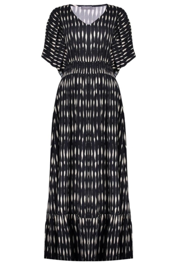 Geisha Jurk MAXI JURK MET PRINT EN SMOCK DETAILS 67114 20 Black/Ecru