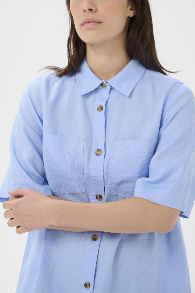 Part Two blauwe dames jurk | Close up