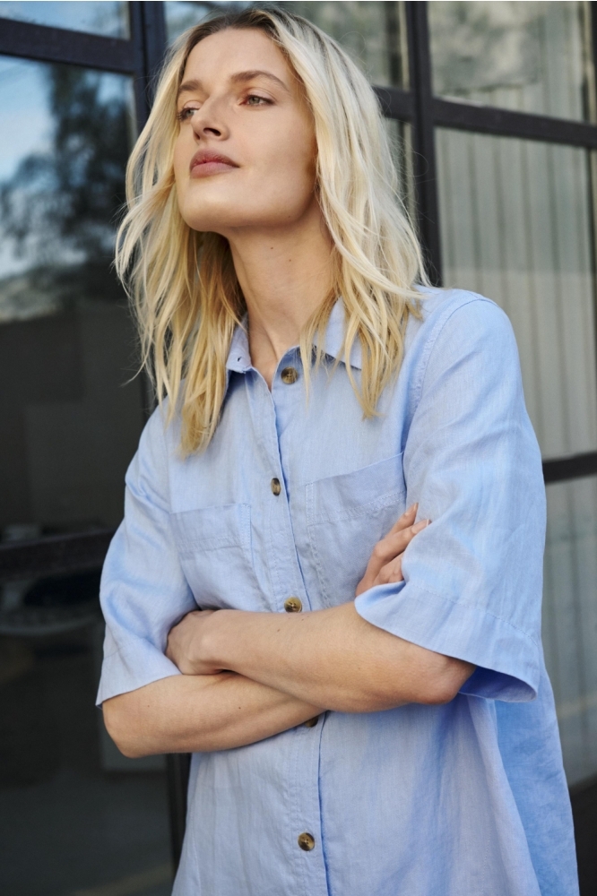 Part Two blauwe dames jurk | Close up