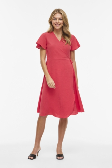 Vila Jurk VILOVIE S/S WRAP MIDI DRESS - NOOS 14059666 HIBISCUS