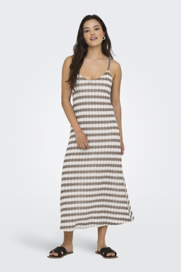 Only Jurk ONLEVARA S/L STRIPE DRESS JRS NOOS 15357679 CLOUD DANCER/SIMPLE TAUPE