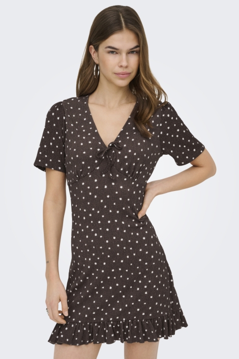 Only bruine dames jurk | Model vooraanzicht