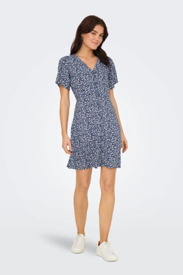 Only Jurk ONLEVIDA S/S SHORT DRESS WVN NOOS 15237382 NIGHT SKY/SOFIE WHITE BLUE DITSY