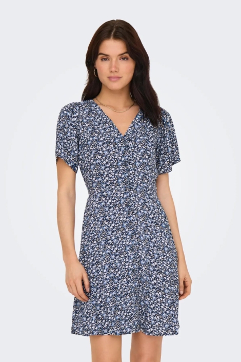 Only blauwe dames jurk | Model vooraanzicht