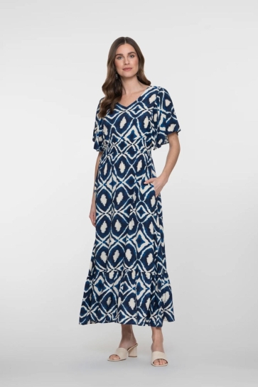 Geisha Jurk MAXI JURK MET V HALS EN AZTECPRINT 67116 20 000718 ECRU/NAVY