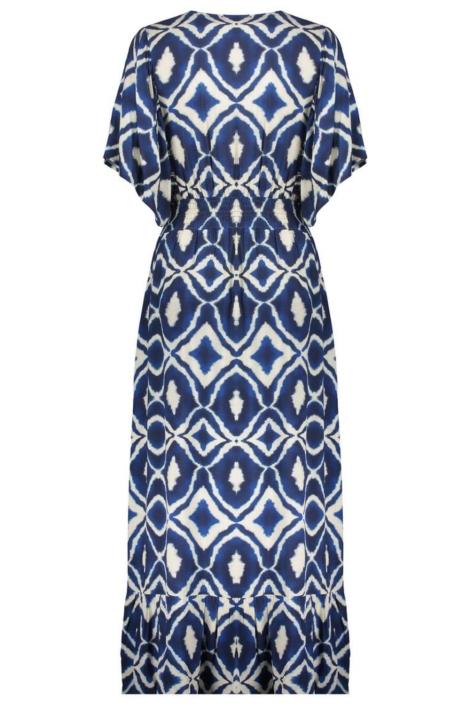 Geisha blauwe dames jurk | Achteraanzicht