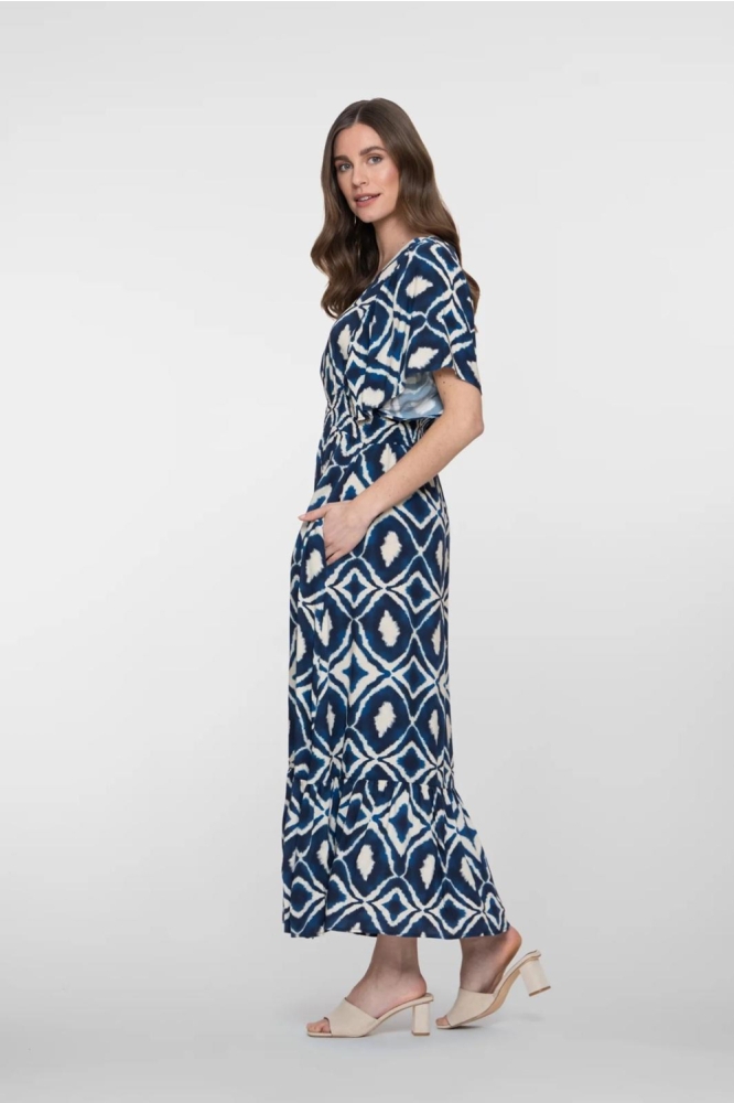 Geisha blauwe dames jurk | Model zijaanzicht