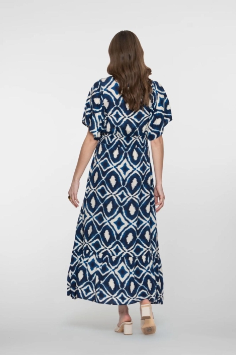 Geisha blauwe dames jurk | Model achteraanzicht