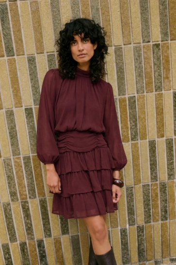 Vero Moda Jurk VMSTELLA LS SHORT DRESS WVN PA 10353458 Windsor Wine