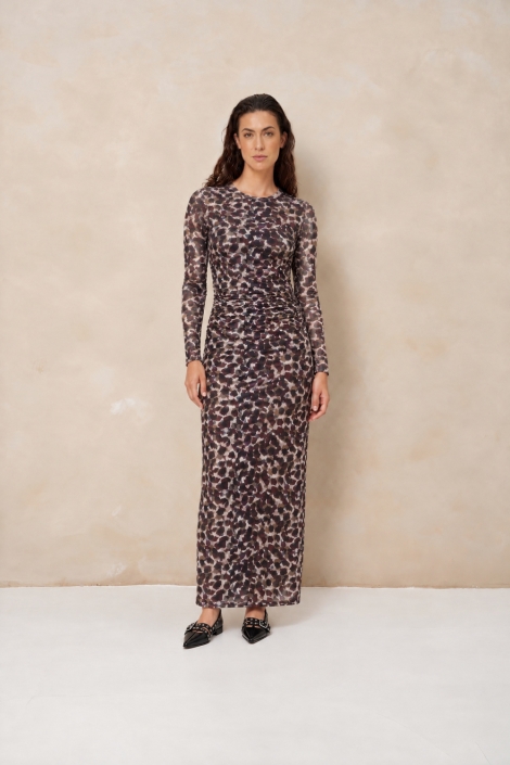 Lofty Manner bruine dames jurk | Model vooraanzicht