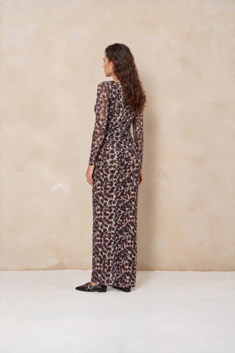 Lofty Manner bruine dames jurk | Model achteraanzicht