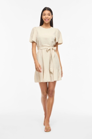 Vila viprisilla s/s o-neck short dress/v Zand