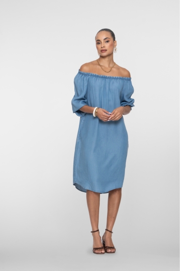 Geisha Jurk LYOCELL JURK OFF SHOULDER 67302 10 MID BLUE DENIM