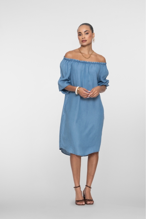 Geisha blauwe dames jurk | Model vooraanzicht