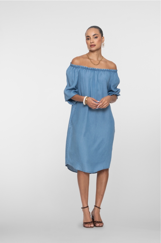 Geisha blauwe dames jurk | Model vooraanzicht