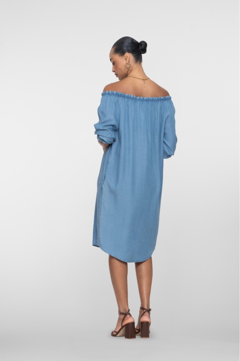 Geisha blauwe dames jurk | Model achteraanzicht