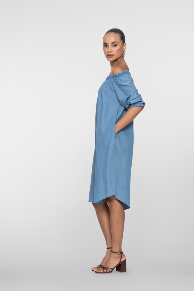 Geisha blauwe dames jurk | Model zijaanzicht