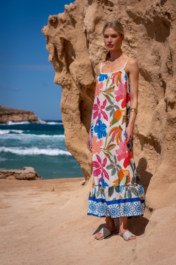 Geisha Jurk MAXI JURK MET LUREX BANDJES EN VOLANT 67355 70 OFF-WHITE/MULTI COLOR