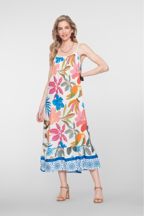 Geisha beige dames jurk | Model vooraanzicht