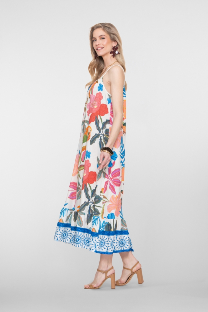 Geisha beige dames jurk | Model zijaanzicht